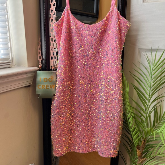 NWOT Lucy In The Sky Iridescent Pink Dress - Picture 4 of 14